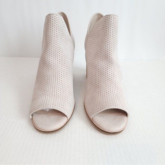 Cole Haan Suede Open Toe Booties Slip-On Taupe Perforated New - Picture 4 of 14